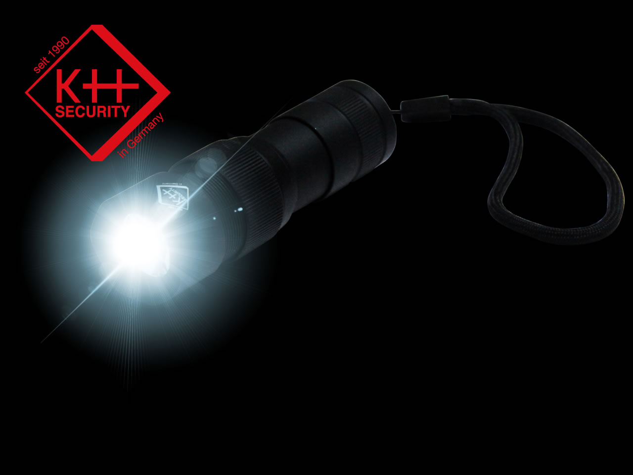 KH SECURITY LED Taschenlampe 300 lm UND Alarmgerät 120 dB PRO ALARM, nur 10 cm, 99 g